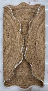 Tapis rond bohème en jute tissé à la main, bord festonné, tapis tressé en fibres naturelles, décoration rustique chic pour la maison - Product Image 4