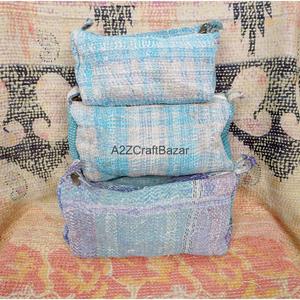 Custom Made Durable Casual Handmade Quilted Tassel Zipper Kantha Pouch Set Artisan Cotton Travel Cosmetic Organizer Mixed Colors - Product Image 1