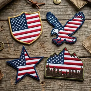 Parches Bordados Personalizados con Logotipo de Águila y Mapa de la Bandera Azul de la Independencia, Parches Termoadhesivos para Ropa - Product Image 1