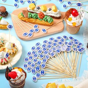 100 Palillos de Bambú Decorativos de 4.7 Pulgadas con Diseño de Ojo Turco Azul para Aperitivos y Brochetas - Product Image 3