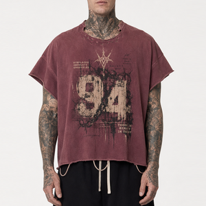 Wholesale Men's <b>Vintage</b> Washed Oversized <b>Graphic</b> T-Shirt Distressed Streetwear Short Sleeve Cotton <b>Tee</b> - Product Image 3