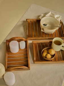 Plateau de service en bois fait main moderne pour le petit-déjeuner, les collations, les boissons, le thé, le café, la table à manger, la cuisine, la maison, les accessoires de restaurant - Product Image 3