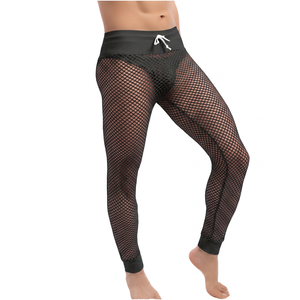 Pink Mesh Men's Full Length <b>Leggings</b> With Drawstring Waist Breathable <b>Pattern</b> Spandex Nylon Material - Product Image 6