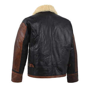 Chaqueta de Cuero Bicolor para Hombre con Cuello de Piel, Abrigo de Piel de Oveja Genuina Marrón y Negra Desgastada, Estilo Motero - Product Image 5