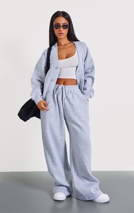 Pantalon de jogging gris à jambes larges pour femme en polyester et coton, décontracté, avec logo personnalisé, fournisseur OEM - Product Image 6