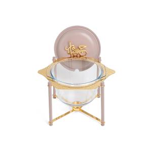 Plat de service en verre doré d'inspiration arabe Majlis, pour buffet, avec couvercle, ensemble chauffe-plats et calligraphie - Product Image 6