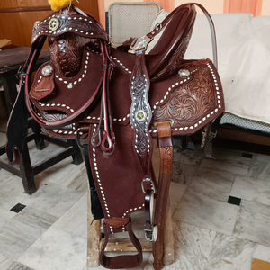 Silla de montar occidental de cuero artesanal premium con juego de accesorios |   Diseño Trabalado |   Equipo de Montar Duradero y Cómodo de Grado Profesional - Product Image 2