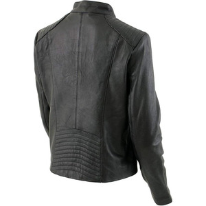 SAMROZ SPORTS Leather Women's Black Premium Leather Biker Jacket w/Mandarin Collar - Product Image 5