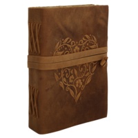 Diario de Viaje Hecho a Mano con Papel de Cuero Repujado Exclusivo, Diseño Retro de Corazón en Acuarela, Tapa Blanda, 120 Páginas