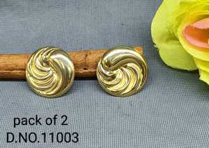 Antique Gold Plated Stainless Steel Stud <b>Earrings</b> with Zircon Trendy O Shaped Unique Design - Product Image 3