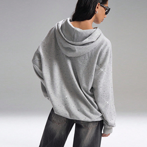 Winter Lined Casual Cropped <b>Rhinestone</b> Hoodie Women Fleece Zip Breathable Soft Streetwear Fashion Vintage Embroidery Patch - Product Image 4