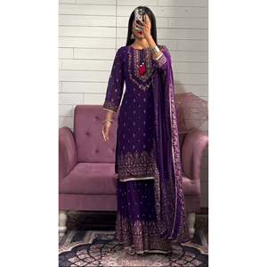 เสื้อแฟนซีดีไซน์เนอร์อินเดียและปากีสถานพร้อม dupatta และ Sharara สำหรับงานปาร์ตี้ - Product Image 2