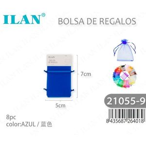 Sacchetti Regalo in Organza Ilan 5x7 Cm Blu Reale 8 Pezzi Buste per Bomboniere - Product Image 1