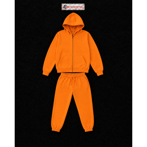 Ensemble de survêtement orange personnalisé pour homme – Hoodie zippé et pantalon de jogging – Tenue décontractée unie pour le sport, la gym, l'entraînement, le streetwear – Vente en gros - Product Image 5