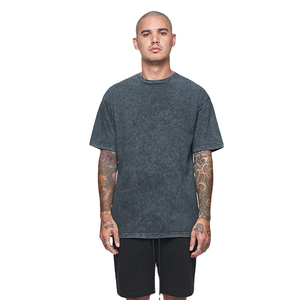 Camiseta de Gran Tamaño para Hombre, con Logotipo Personalizado, Negra, Lavada al Ácido, Estilo Vintage, de Alta Calidad, para Fitness, Larga, 100% Algodón, con Servicio OEM - Product Image 1