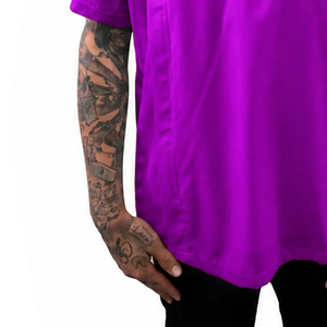 Purple Short Sleeve Barber Shirt with Chest Pocket and <b>Stand</b> Collar - Product Image 4