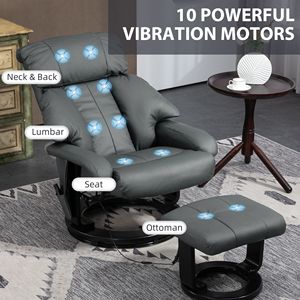 Poltrona Reclinabile Girevole con Massaggio, Poggiapiedi in Ecopelle, Telecomando e Tasca Laterale, Essenziale per il Soggiorno con Rivestimento Rimovibile - Product Image 4