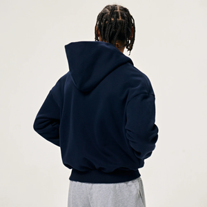 Sudadera con capucha azul marino para hombre, con cremallera, color sólido, informal, de manga larga, con bolsillos. - Product Image 2
