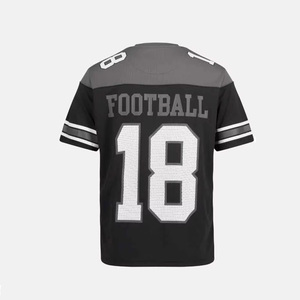เสื้อฟุตบอลอเมริกันสีดำสำหรับผู้ชาย คอวี แขนสั้น ผ้าตาข่าย พิมพ์หมายเลข 18 ระบายอากาศได้ดี ทรงปกติ ชุดยูนิฟอร์มทีม - Product Image 3