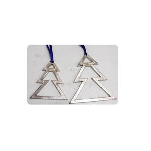 <b>Red</b> Outlined Handmade Metal Christmas Tree Hanging Ornaments with Silver <b>Red</b> <b>Ribbons</b> Eco-Friendly Durable Decor Multiple Sizes - Product Image 2