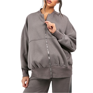 ชุดวอร์มผ้าฝ้ายฟลีซแบบสวมใส่สบาย ทรงหลวม ไหล่ตก ไซส์ใหญ่ สไตล์สตรีทแวร์ เนื้อผ้าหนานุ่ม ระบายอากาศได้ดี ซิปยาวเต็มตัว เหมาะสำหรับฤดูหนาว ให้ความอบอุ่น สำหรับผู้หญิง - Product Image 4