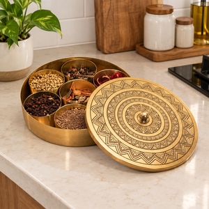 Handcrafted Indian Brass Masala Box Multiple <b>Inserts</b> | Elegant Spice Storage Dabba for Home Use Restaurants and Export Markets - Product Image 2