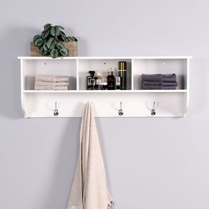 Bianco soggiorno mensola in legno ingresso a parete appendiabiti con 4 doppi ganci - Product Image 6