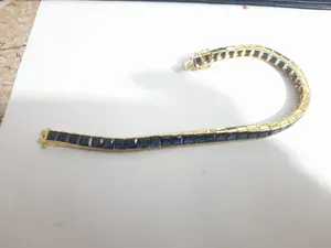 18k <b>Solid</b> Real <b>Gold</b> Plated Sapphire Channel Set Chain Bracelet For Unisex Fashion Classic Style Jewelry Gift - Product Image 3