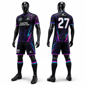 Maillot de football à séchage rapide 100% polyester avec sublimation intégrale, nom du joueur, uniformes de football, shorts de football, chaussettes, col en V - Product Image 2