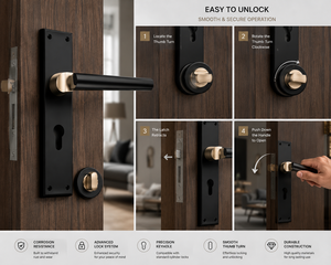 Poignées de porte modernes finition noir et or, installation facile, utilisation ambidextre pour la maison, le bureau et la villa - Product Image 5