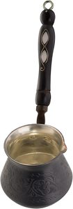 Cafetière turque artisanale en cuivre Cezve Ibrik de forme ronde avec poignée en bois, design traditionnel pour la préparation du café - Product Image 2