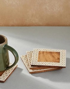 Custom Modern Square Wooden Eco-Friendly Handmade Coasters with Teak Mango Acacia <b>Walnut</b> Designs-FAIZA CRAFT Factory Price - Product Image 5