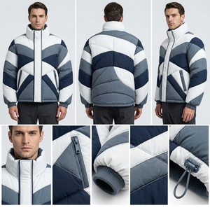 <b>Mens</b> Color Block Puffer Jacket Quilted Winter <b>Coat</b> Navy Gray <b>White</b> Insulated Full Zip Warm Outdoor Fashion Jacket - Product Image 4
