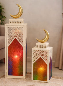 Farol de Ramadán con Marco de Hierro, Portavelas de Metal con Paneles de Vidrio, Farol de Metal para Decoración del Hogar y Bodas - Product Image 5