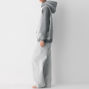 Conjunto Deportivo con Capucha para Mujer, Color Gris, Estilo Raglán, Manga Larga, Corte Holgado, Pantalones Casuales, Ropa de Otoño, 100% Algodón Transpirable - Product Image 5