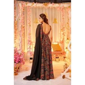 Vestido Anarkali de Diseñador Swank con Dupatta, Talla XS, Color Negro, Estilo Indio/Pakistaní, para Fiestas, en Rayón - Product Image 6