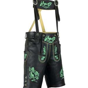 Pantalones bávaros Trachten Lederhosen para hombre, pantalones negros de cuero genuino bordados para Oktoberfest, tallas europeas 46 a 62 en stock - Product Image 1
