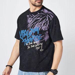 T-shirt décontracté à motif graphique cool, style hip-hop urbain, avec bordure contrastante, pour hommes, en tissu épais, grandes tailles, pour l'été, jeunes et adolescents - Product Image 5