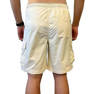 Shorts cargo beiges pour hommes, légers, avec cordon de serrage, multi-poches, décontractés, pour l'extérieur, shorts d'été - Product Image 3