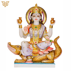 Marble Ganga Mata Statue | Seated Ganga Devi on Crocodile with Sacred Pots | MALIYAS Jaipur - Product Image 2