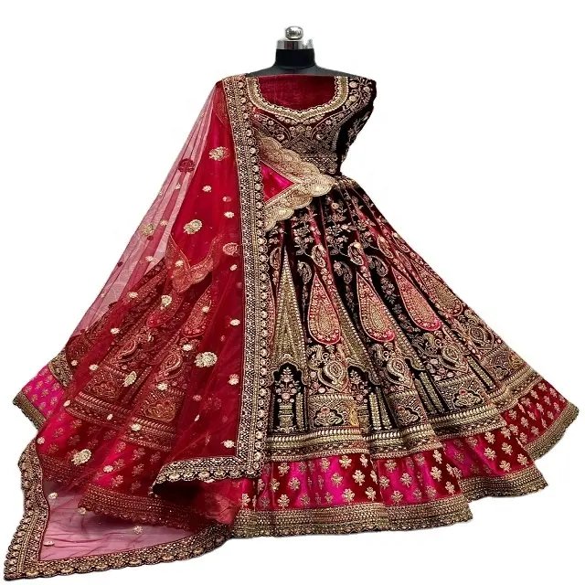 NUEVO IMPRESIONANTE HEAVY BRIDAL LEHENGA BLUSA VESTIDO CON HEAVY DUPATTA VESTIDO Embellecido DABKA ZARI trabajo para boda 2023 noche