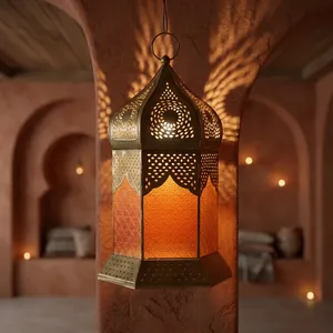 Bohemian Metal Hanging <b>Lantern</b> Geometric Shape <b>Indoor</b> Home Decor 100% Handmade Living Room <b>Light</b> Fixture - Product Image 1