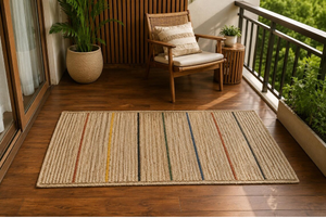 Tapis de couloir en jute naturel fait main, style bohème, rayé, pour entrée, cuisine, style rustique, tissé - Product Image 3