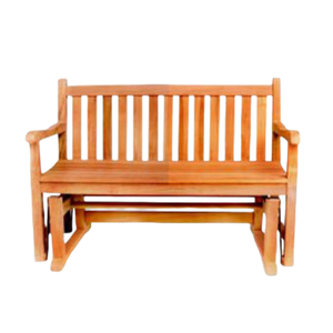 Cette banc d'extérieur en bois naturel est fabriqué en bois dur massif et durable, avec un dossier à lattes et un mécanisme de balancement fluide. - Product Image 1