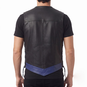 Chaleco de cuero con botones para hombre, chaleco de cuero sin mangas a la moda para hombre, chaleco de cuero con cordones laterales y bolsillos para hombre - Product Image 2