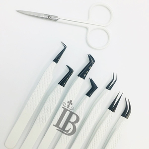 Pinzas de Acero Inoxidable de Alta Calidad, Color Blanco con Punta Negra, para Extensión de Pestañas, Mega Volumen, Pestañas de Visón - Product Image 2