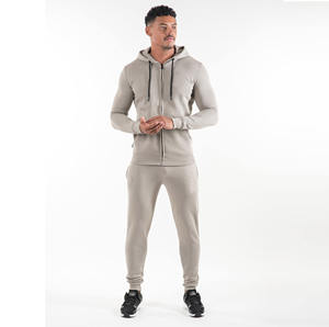 Conjunto Deportivo con Capucha para Hombre, Color Beige, Sudadera con Cremallera y Mangas Largas, con Bolsillos Laterales, Estilo Casual para Otoño, Corte Regular - Product Image 1