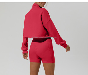 Sweatshirts pour femmes Pull court Crop Zip up Jackets Warm Heavyweight Coats Long Sleeve Solid Casual Yoga Coats Sportswear - Product Image 5