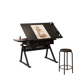 Tavolo da Disegno e Progettazione Regolabile Nero con 2 Cassetti per Casa, Ufficio e Scuola, Include Sgabello - Product Image 5