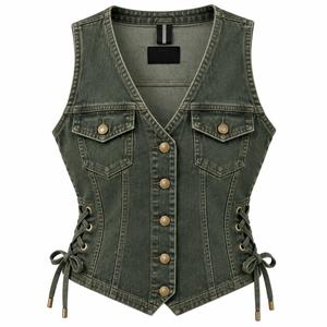Proveedor de colección de chalecos vaqueros personalizados de temporada, fábrica mayorista de chalecos vaqueros para mujeres para minoristas estadounidenses. - Product Image 4